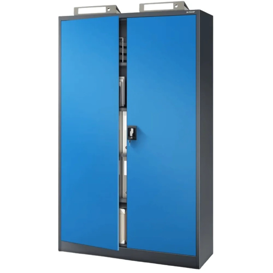 JAN NOWAK Aktenschrank aus Metall mit Flügeltüren und Schloss, Anthrazit-Blau, H x B x T: 185 x 115 x 40 cm - Bild 2