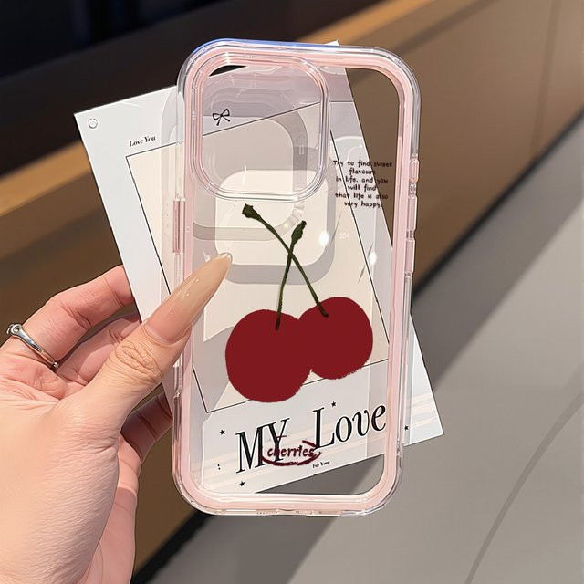 Stoßfeste Handyhülle mit süßem Kirsch-Design für Apple iPhone 11 bis iPhone 17 Pro Max in Pink und Transparent - Bild 1