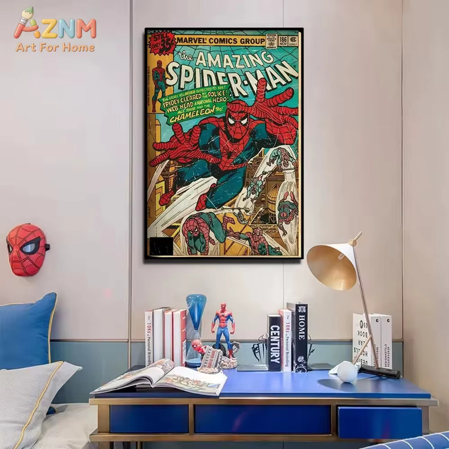 Marvel Spider-Man Retro Kunstposter als dekorative Wanddekoration im Anime-Stil, mehrfarbig - Bild 2