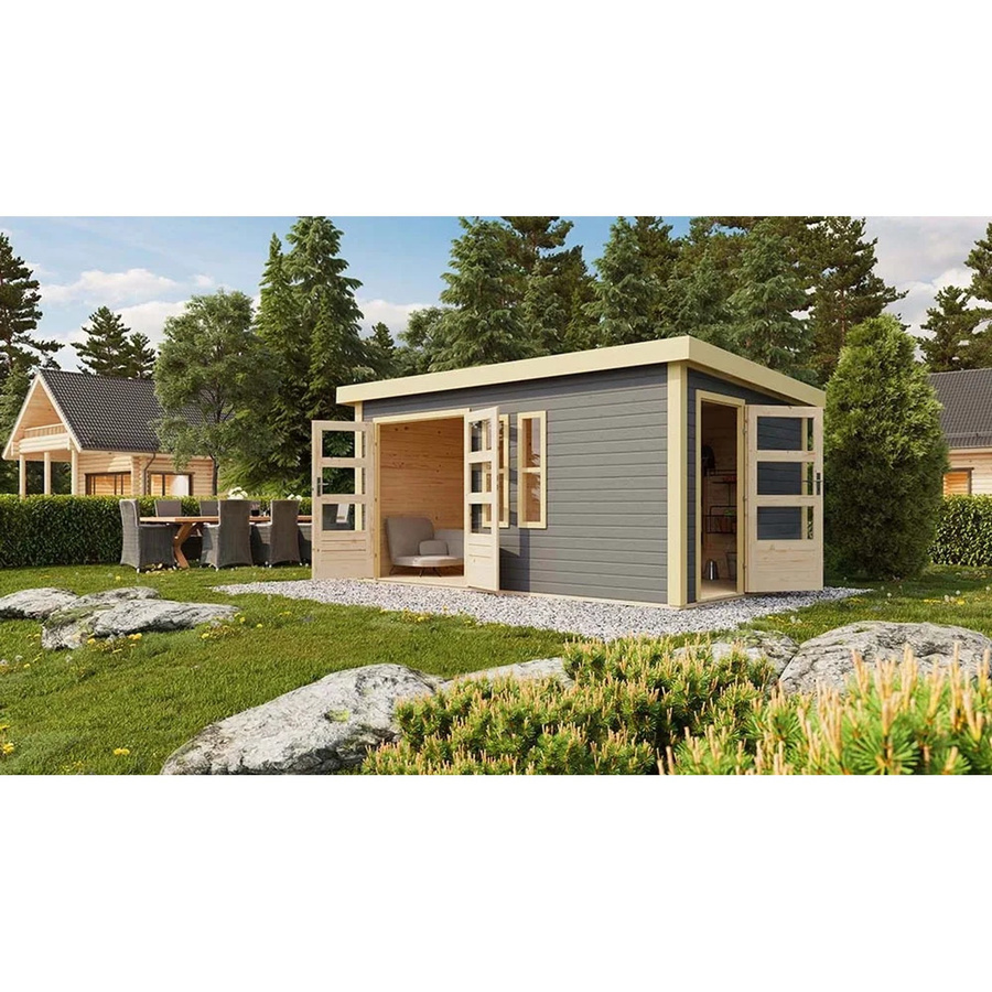 Karibu Holz-Gartenhaus Vännersborg in Terragrau mit Flachdach und modernem Design, B: 422 cm, T: 272 cm - Bild 2