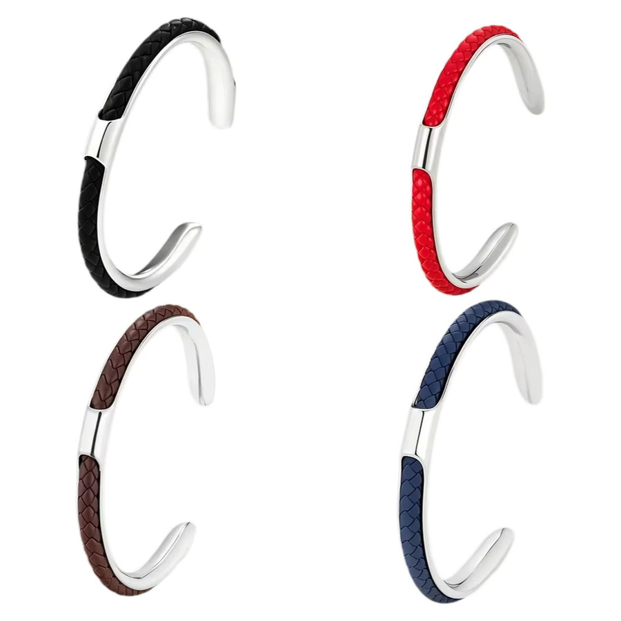 ATTYIRENA Manschettenarmband, Edelstahl, geflochtenes Kunstleder, Herren - Bild 4
