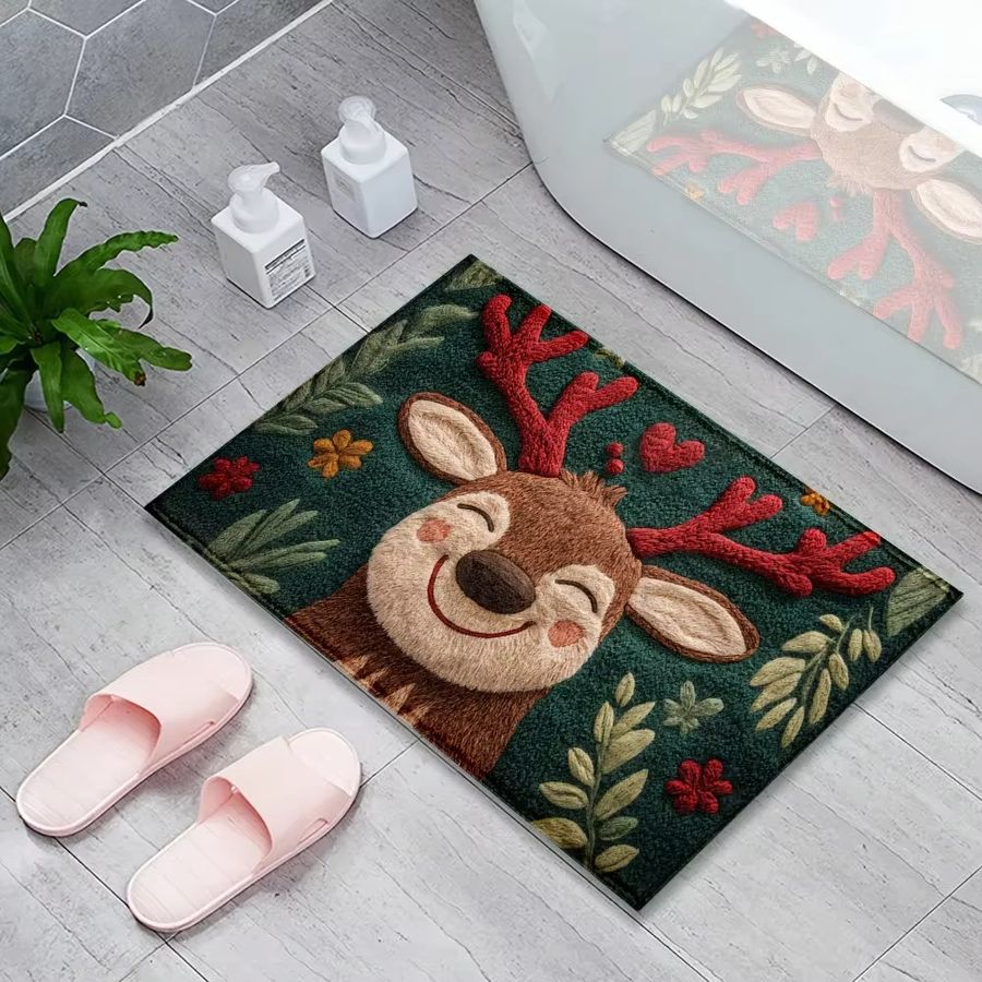 VIKAMA Weihnachts-Bodenmatte mit Elfen-Motiv, rutschfester und wasserabsorbierender Teppich für das Badezimmer und die Heimdekoration - Bild 3