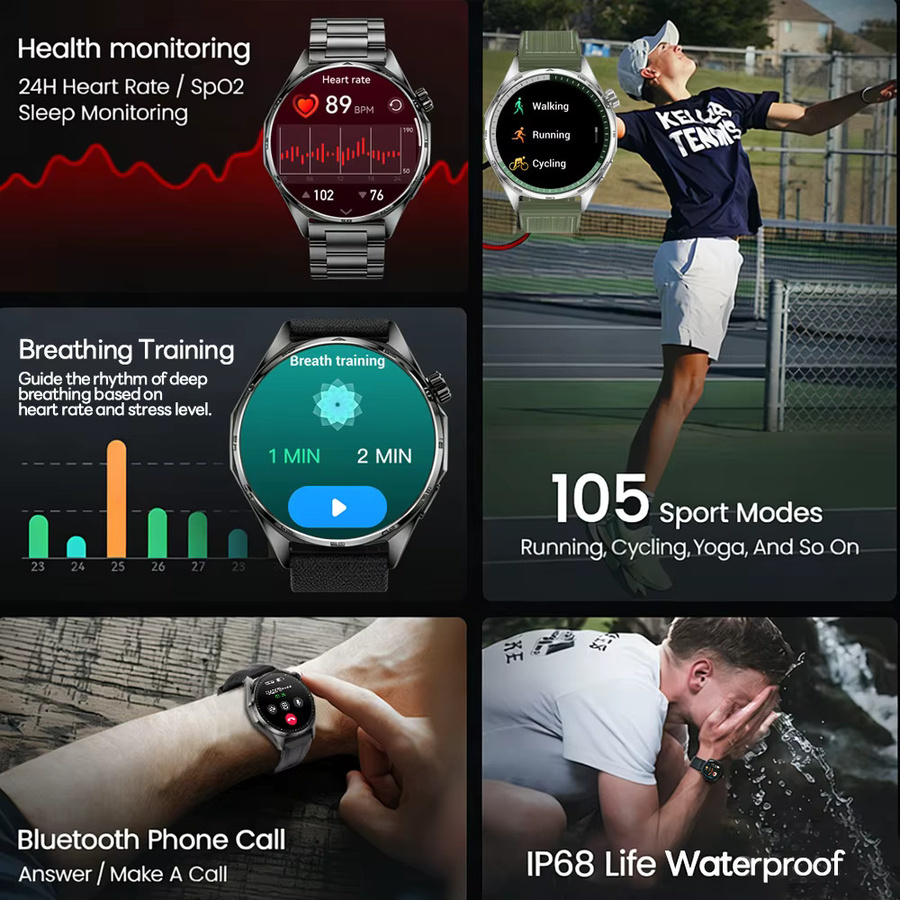 ChiBear Smartwatch, GPS, NFC, Bluetooth, Schwarz, Edelstahl, Herren - Bild 2