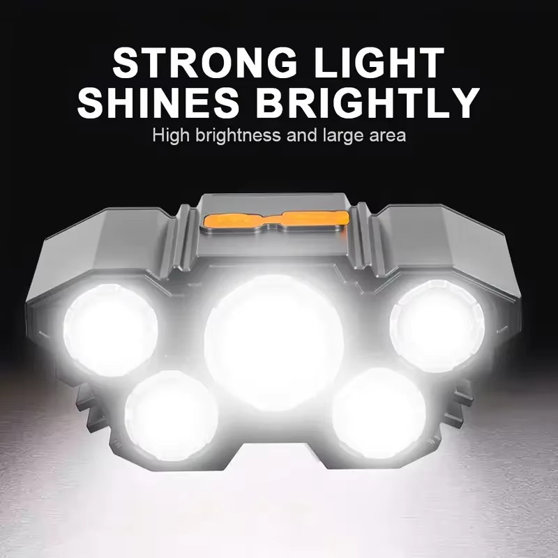 XIWANGFIRE Wiederaufladbare 5LED-Außenstirnlampe in Schwarz mit Cool White Licht für Camping, Angeln und Jagd - Bild 2