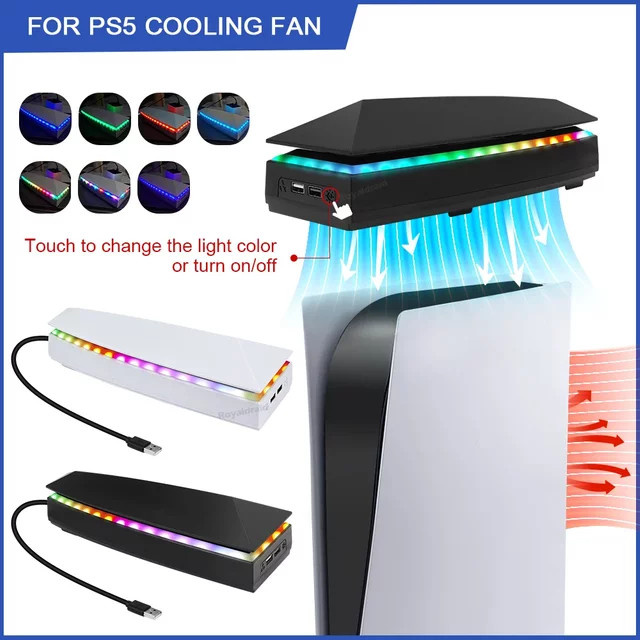 Hayoumon Kühlventilator-Ständer für PS5 mit RGB-Atmosphärenbeleuchtung und Staubschutzabdeckung in Weiß - Bild 1