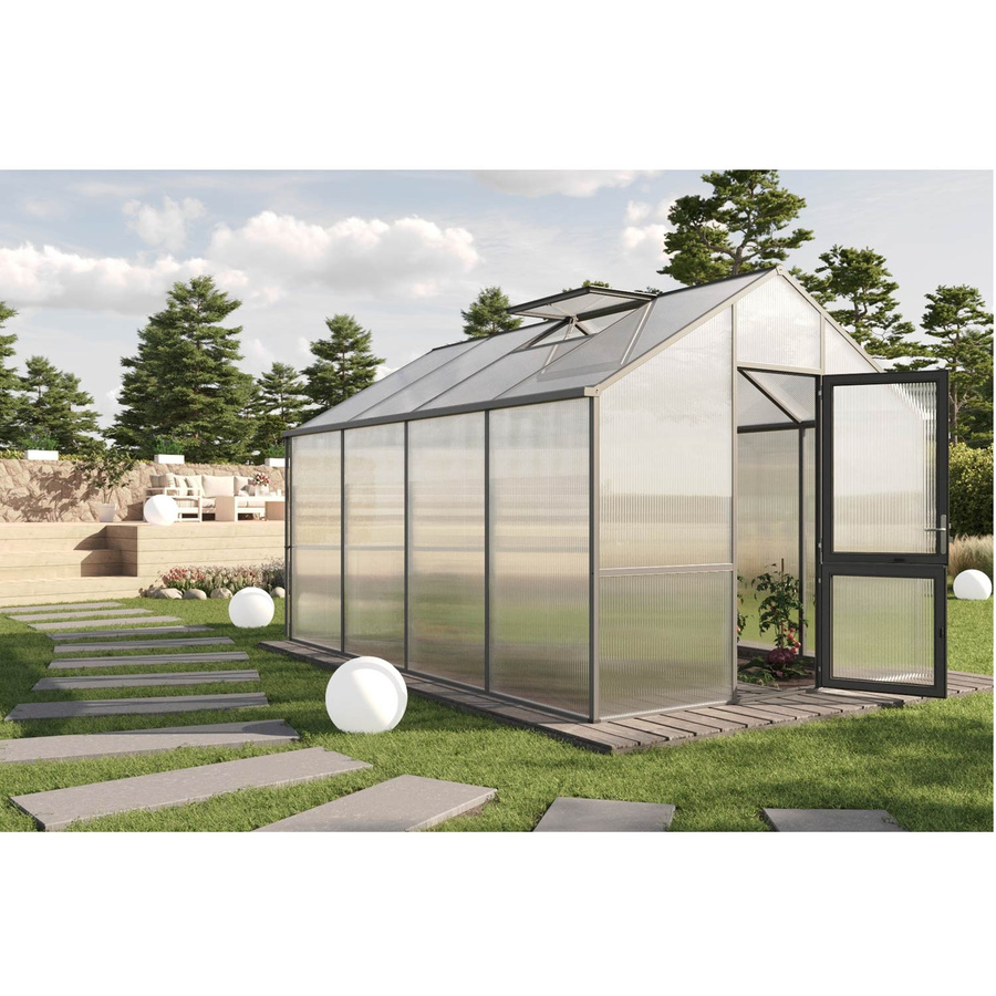 KGT Gewächshaus Dahlie IV in Anthrazit-Grau mit 12,7 m² Fläche und 16 mm HKP - Bild 2