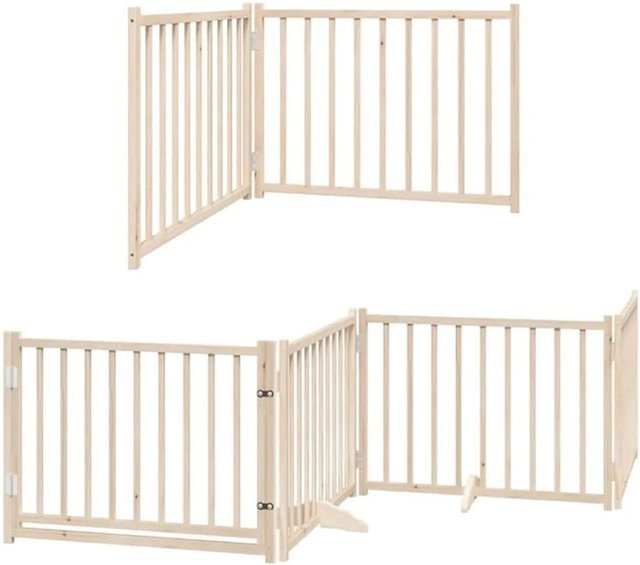 vidaXL 8-teiliges Hundetor aus Pappelholz mit Tür, faltbar, braun/beige, Breite: 640 cm - Bild 1