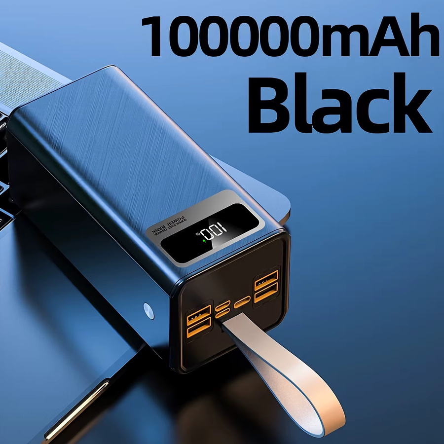 InTessry Powerbank 100000mAh mit 22,5W Schnellladefunktion, weiß, mit Digital-Display, LED-Licht und Lederband - Bild 4