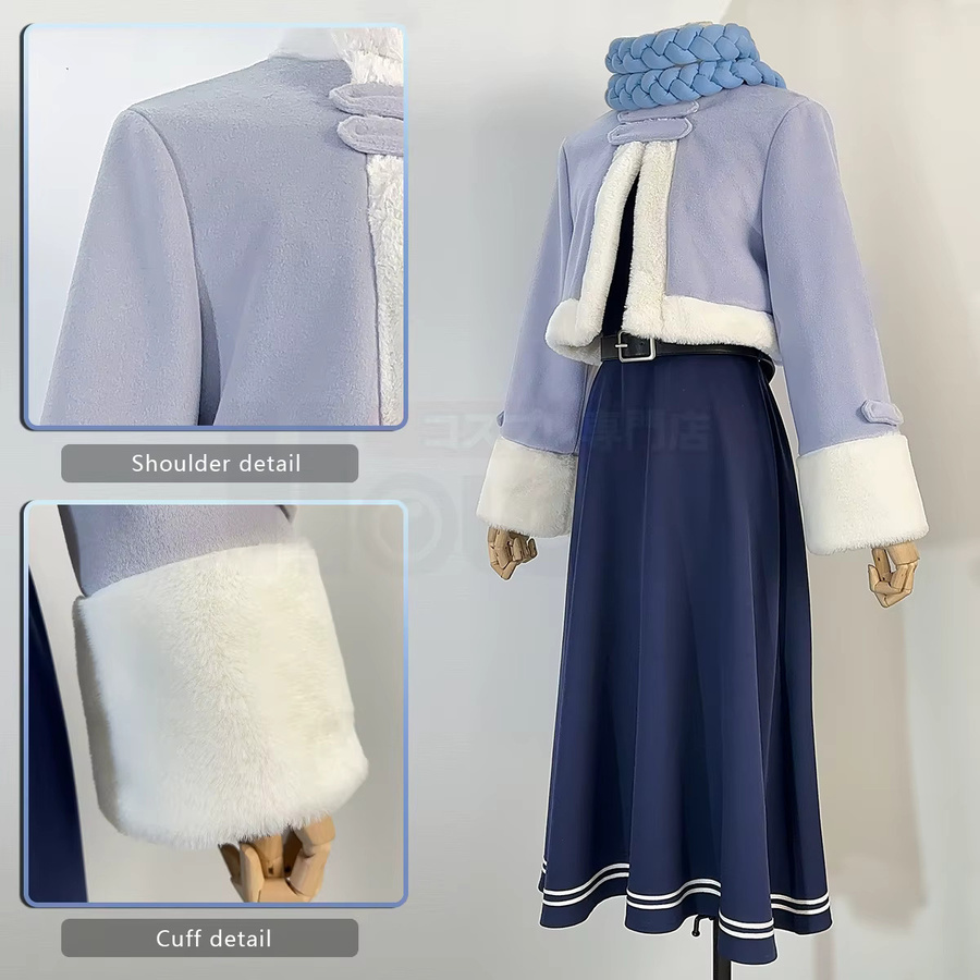 HOLOUN Frieren Beyond Journey's End Cosplay Kostüm, Perücke, Winter Cape, Kleid, Zopf, Schal - Bild 2