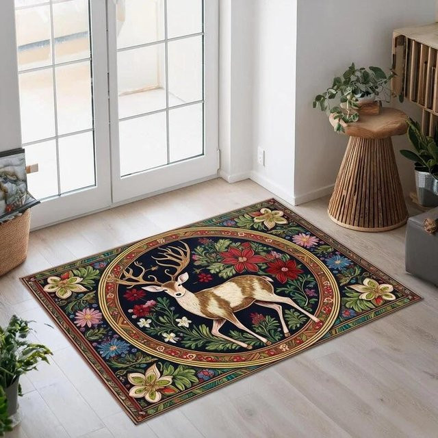 Lodestar Fußmatte mit Hirsch-Willkommen-Muster, rutschfest und saugfähig, grau/mehrfarbig, B/T/H: 60 x 40 x 1 cm - Bild 1