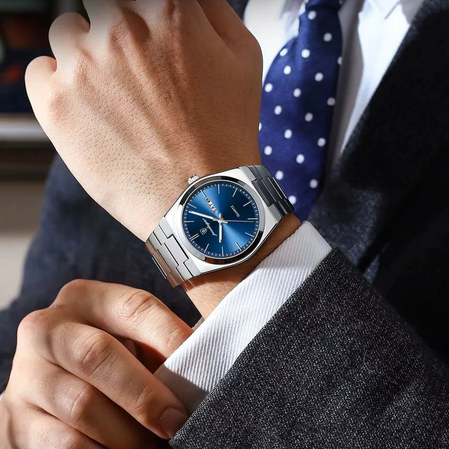 POEDAGAR Armbanduhr Edelstahl, Quarz, Datum, Wochentag, Herren - Bild 5