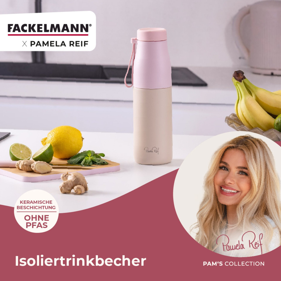 Fackelmann Pamela Reif Thermotrinkflasche mit Becher, 550 ml, Beige und Pink - Bild 2