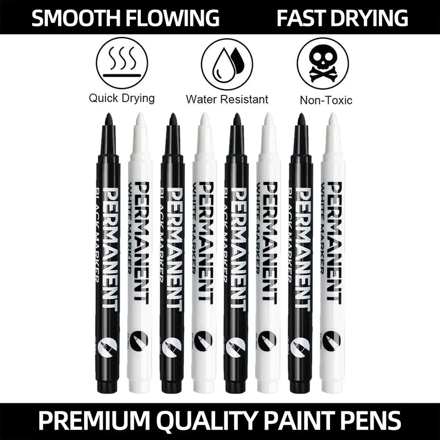 Permanente wasserfeste Marker in Schwarz und Weiß mit 2 mm feiner Spitze für Metall, Holz, Leinwand, Stoff, Kunststoff, Reifen und Glas - Bild 3
