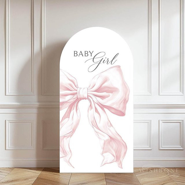 Mehofond Wandhintergrund für Baby Mädchen Geburtstag und Baby Shower mit rosa Schleifen Design in Pink - Bild 1
