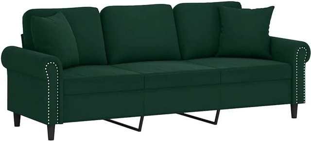 vidaXL 3-Sitzer-Sofa in Dunkelgrün mit Zierkissen aus Samt und Metallrahmen, Breite: 212 cm, Tiefe: 80 cm, Höhe: 77 cm - Bild 1