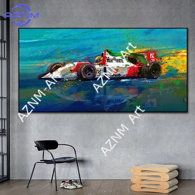 Skandinavische Wandkunst Ayrton Senna F1-Legende als Leinwanddruck im Porträtformat, Mehrfarbig - Bild 1