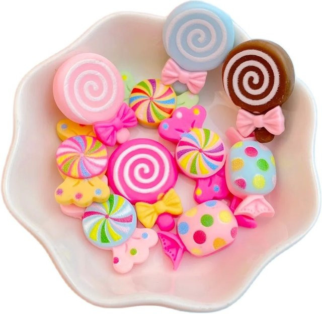 20 Stück Harz Cabochons in Mini Süßigkeiten und Lutscher Optik, flache Rückseite, Multicolour, DIY Schmuck und Scrapbooking Zubehör von TSXJY - Bild 1