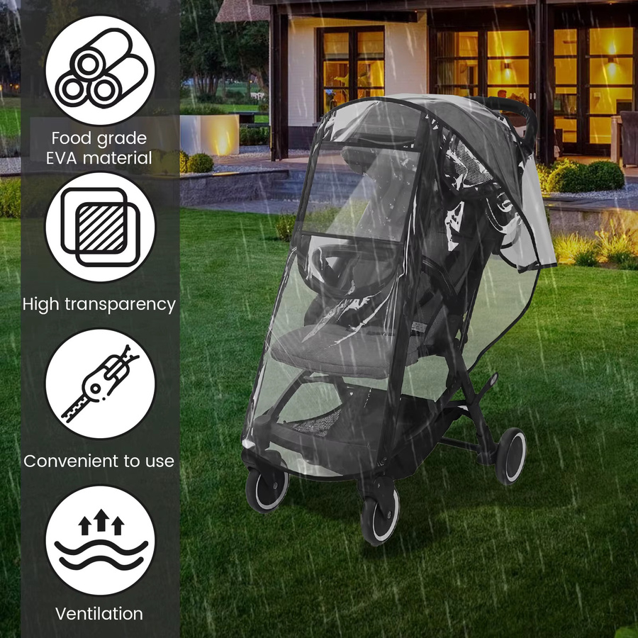 Wasserdichte Kinderwagen Regen Abdeckung aus transparentem EVA mit Belüftungslöchern und Doppel-Reißverschluss - Bild 2