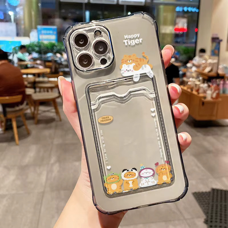 Stoßfeste TPU-Telefonhülle mit Kartenhalter und süßem Katzenmotiv für Apple iPhone, transparent - Bild 2