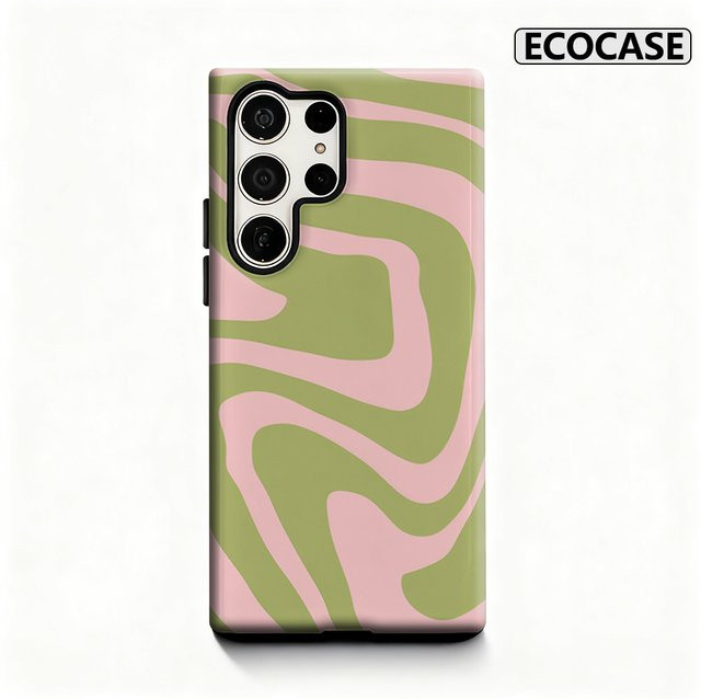 Glänzende Handyhülle Pink & Green Swirls für Samsung Galaxy S25 Ultra, S24 und S23 Ultra Plus mit doppellagiger Rückseite - Bild 1