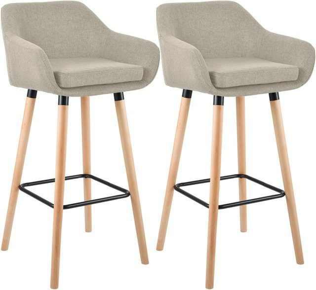 CLP 2er Set Barhocker Grant gepolstert mit Lehne in Beige, Stoffbezug und Holzgestell aus Buche - Bild 1