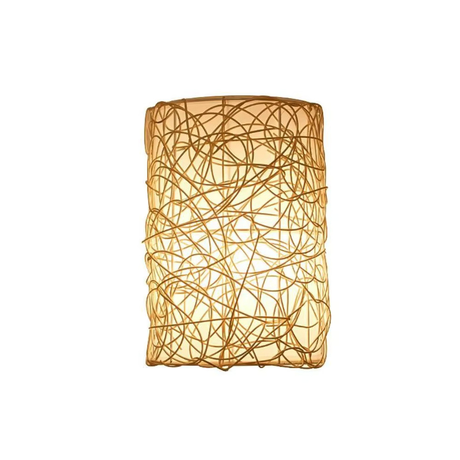 JOYINLED Vintage Wandleuchte aus Rattan und Metall in Braun, dimmbare E27 Zylinder-Wandlampe für Flur und Balkon - Bild 3