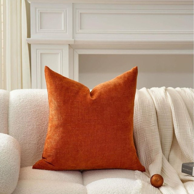 2er-Pack ILVISEST Kissenbezüge aus Chenille in Orange, quadratische Akzent-Kissenbezüge im Landhausstil mit Reißverschluss, Breite: 30 cm, Tiefe: 50 cm - Bild 1