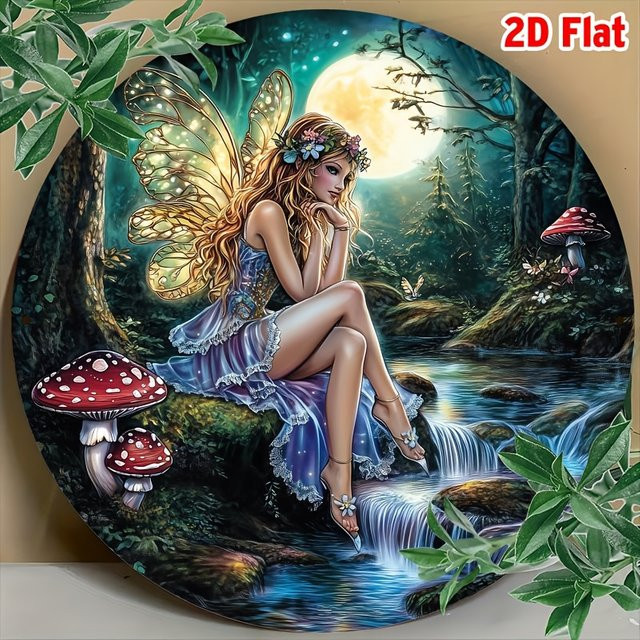 Potdemiel Enchanted Fairy Moonlight Metallwandkunst rund aus Aluminium mit Blumen- und Naturmotiven, Multicolour, Durchmesser: 20,32 cm - Bild 1
