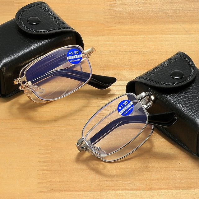 Faltbare Taschenlesebrille Vollrand, Metall, rechteckig, Blaulichtschutz - Bild 1
