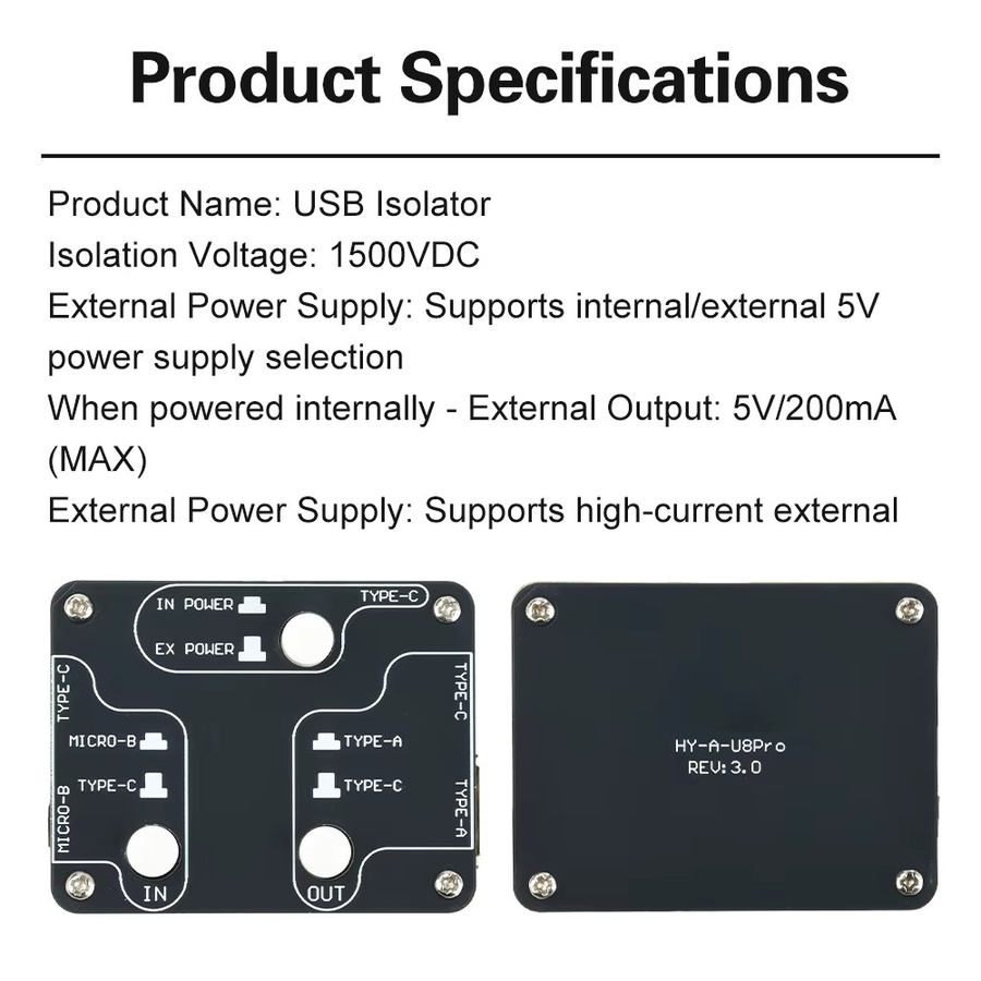 diymore U8Pro USB 2.0 High-Speed Isolator mit Audio-Rauschunterdrückungsfilter, Schwarz - Bild 3
