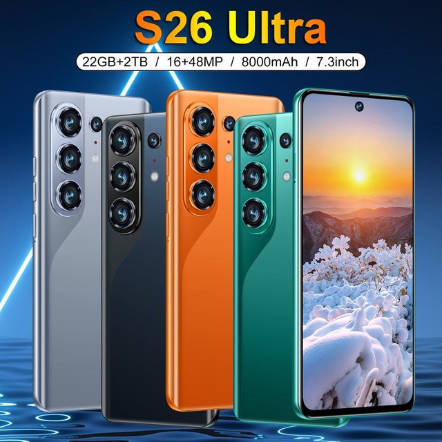 CHOTOG S26 Ultra Smartphone Android 5G mit 7,3 Zoll HD Display, 22GB RAM, 2TB Speicher, 7800mAh Akku und 16+48MP Kamera in Orange - Bild 1
