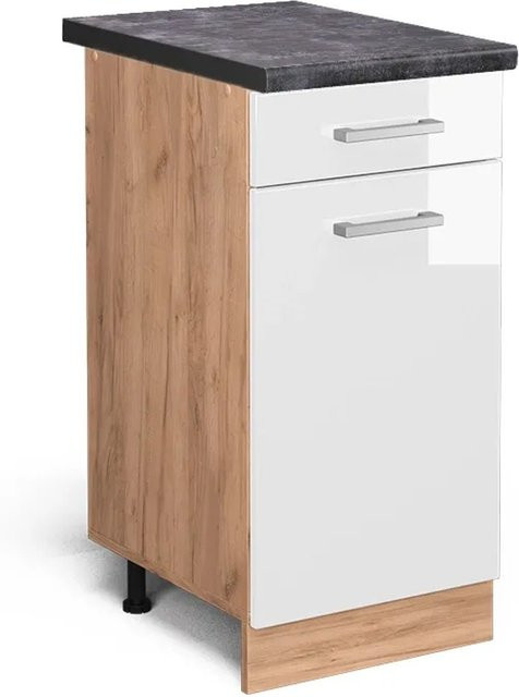 Vicco Küchenunterschrank R-Line Weiß Hochglanz und Goldkraft Eiche mit Anthrazit, B/T/H: 40 x 60 x 81,6 cm - Bild 1