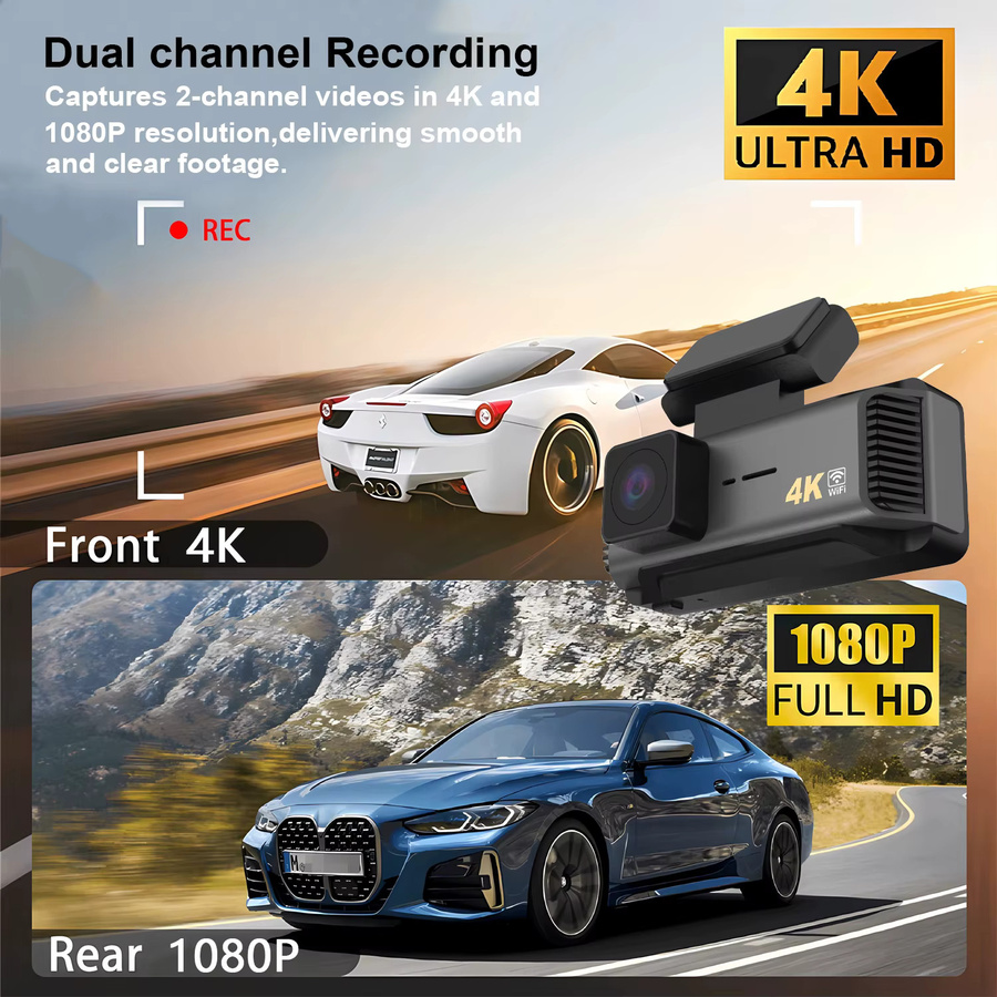 MYOLSD Dashcam 4K Dual-Objektiv mit WLAN und GPS, Auto-DVR Vorne und Hinten, Schwarz - Bild 3