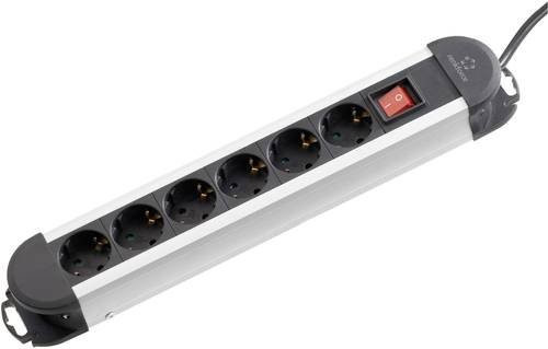 Renkforce 614A-CMB Steckdosenleiste mit Schalter, 6-fach, Schwarz-Silber, mit Schutzkontakt - Bild 1