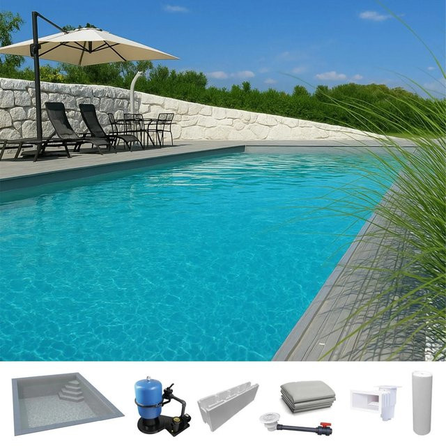 KWAD Styropor Pool Easy rechteckig mit Ecktreppe Rechts in Grau und Weiß B/T/H: 600 x 300 x 150 cm - Bild 1