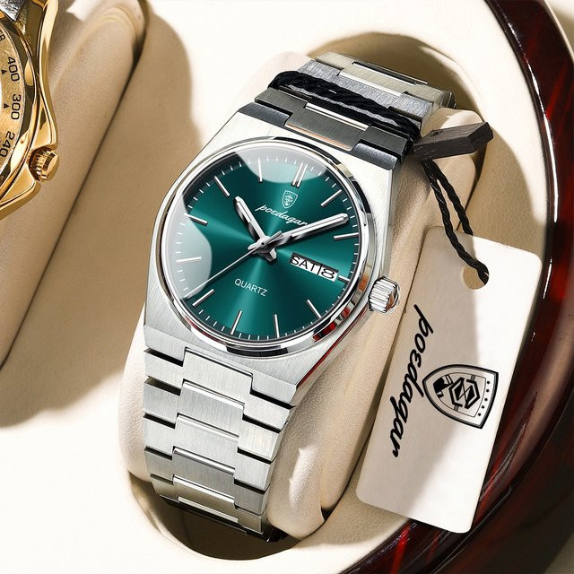 POEDAGAR Armbanduhr Edelstahl, Quarz, Silber, Damen, Datum, Wochentag - Bild 1