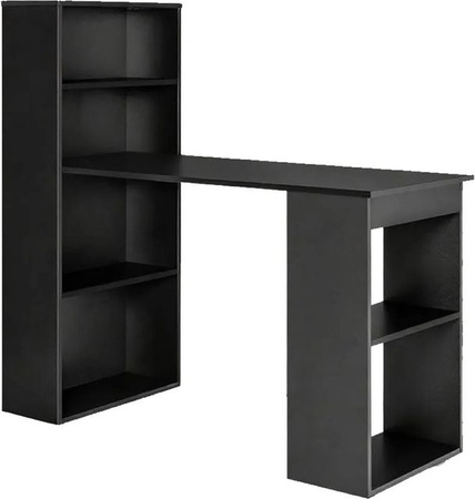 Costway Schreibtisch mit Bücherregal in Schwarz, modern und matt, B/T/H: 122 x 56 x 122 cm