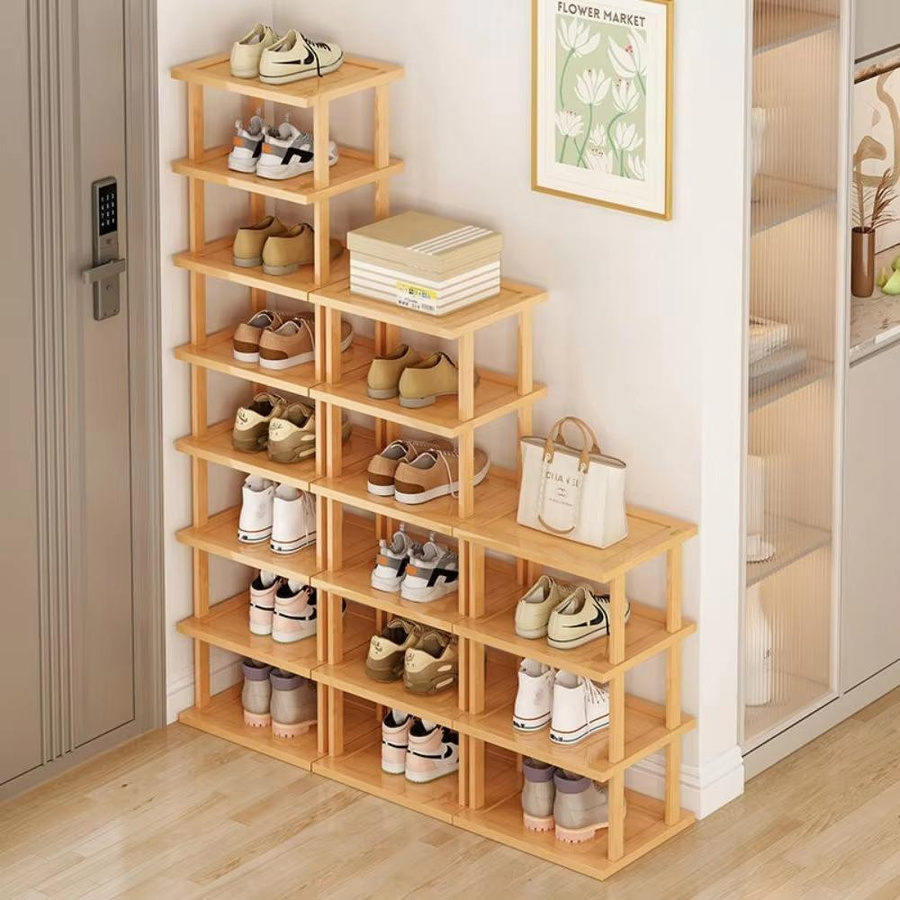 Walk Vogue Schuhregal aus Holz in Braun, stapelbarer Schuh-Organizer für den Eingangsbereich und das Wohnzimmer - Bild 1