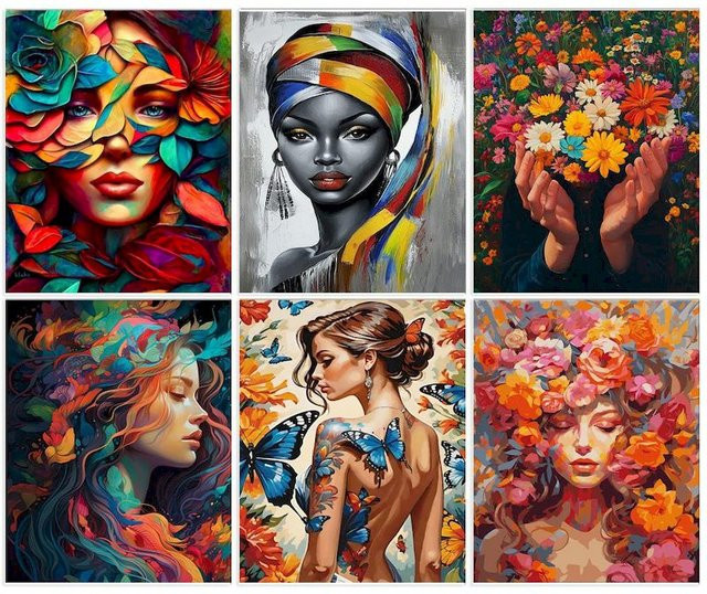 GATYZTORY Malen nach Zahlen Set mit Frauen Motiv auf Leinwand in Multicolor inklusive Acrylfarben für deine Wandkunst im Wohnzimmer - Bild 1