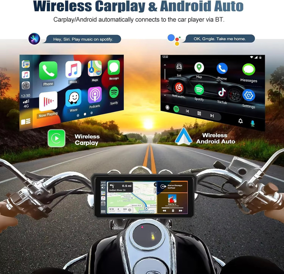 Srnubi Carplay Motorrad DVR Multimedia Player mit GPS Navigation und TPMS, 6,86 Zoll, Schwarz - Bild 2