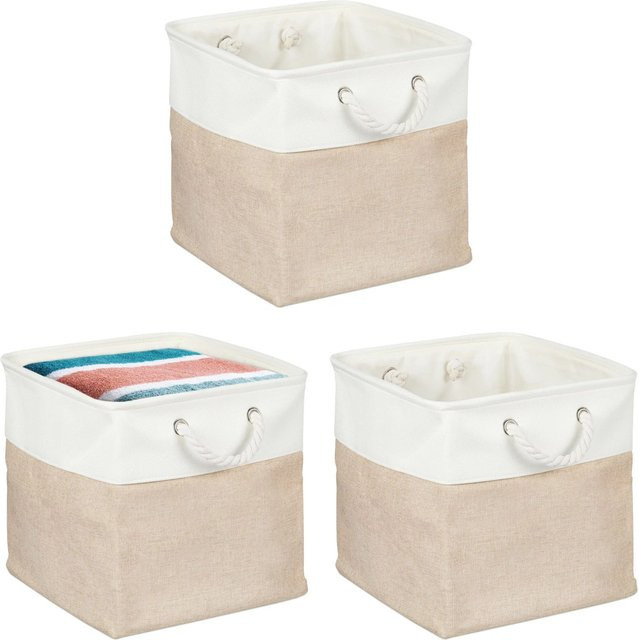 Relaxdays Aufbewahrungskorb aus Leinen in Beige, 3er Set mit Metallrahmen, B/T/H: 33 x 33 x 33 cm - Bild 1