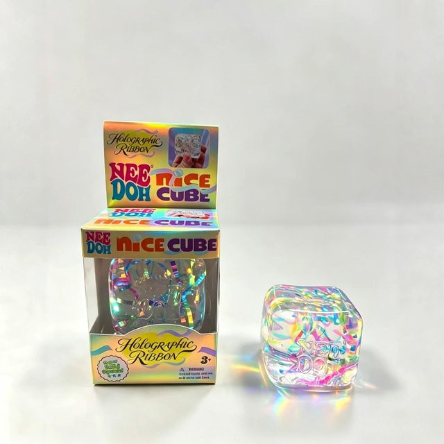 NeeDoh Nice Cube Holografischer Würfel mit Band, Fidget-Spielzeug, 1-teiliges Set - Bild 1