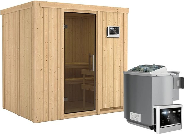 Karibu Sauna BODIN Bio-Kombiofen mit 9,0 kW und externem Steuergerät, Ganzglastür in Graphit, Fichte, B/T: 196 x 151 cm - Bild 1