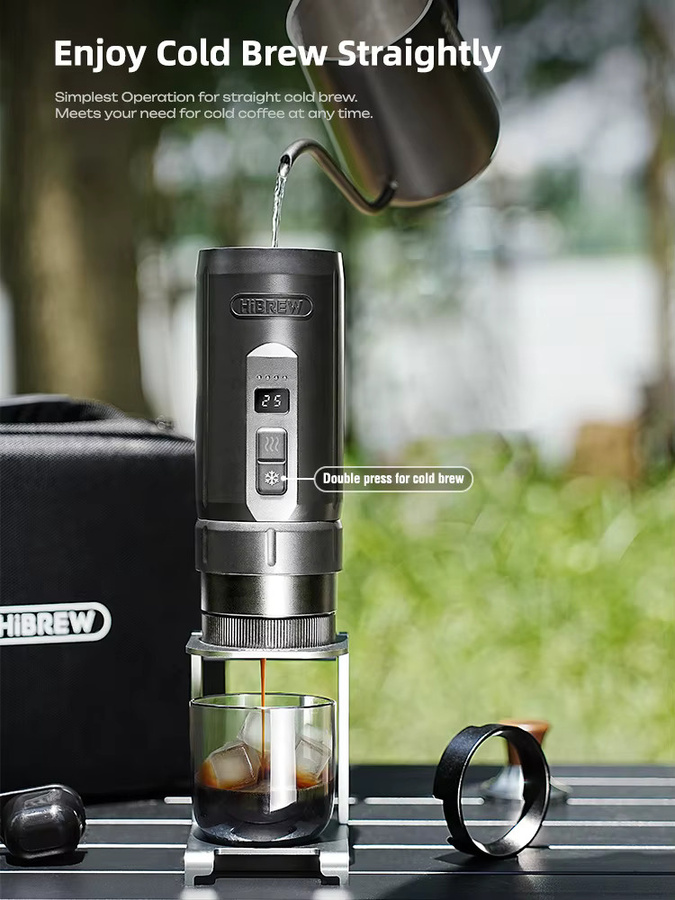 HiBREW H4C Tragbare Espressomaschine in Schwarz mit kabelloser Heizung, abnehmbarer Batterie und bodenloser Extraktion für gemahlenen Kaffee - Bild 4