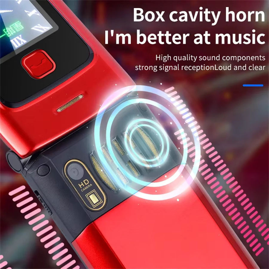YeeMI K21+ 4G Flip Phone mit 2,6 Zoll Bildschirm, Dual SIM, Dual Screen Funktion und 4800mAh Akku in Rot mit russischer Tastatur für Senioren - Bild 4