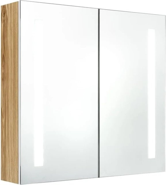 vidaXL LED-Bad-Spiegelschrank in Weiß und Eichen-Optik mit integrierter Beleuchtung und Regalen, B/H/T: 62 x 60 x 14 cm - Bild 1