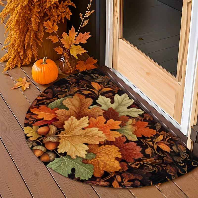 VIKAMA Halbkreis Bodenmatte mit Herbst-Ahornblatt-Design in Mehrfarbig, ideal für Eingang, Garten oder Küche - Bild 3