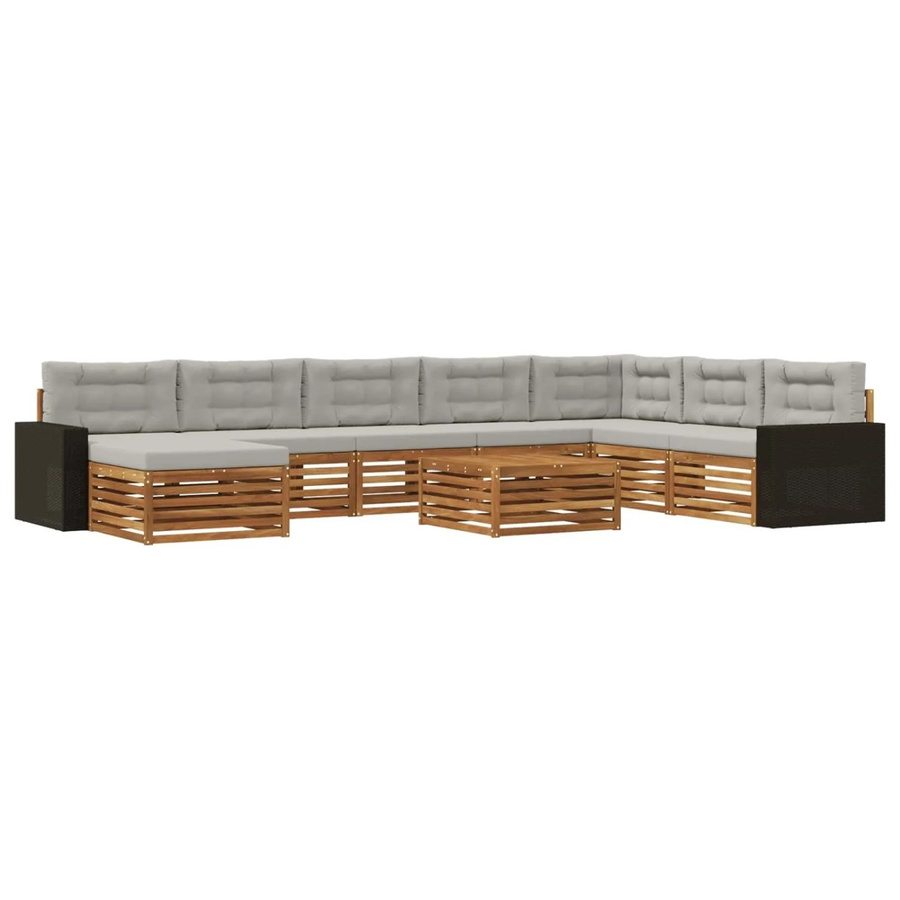 vidaXL Outdoor-Sofagarnitur aus Akazienholz mit 9 Kissen in Natur und Hellgrau - Bild 2