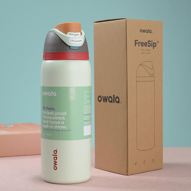 Owala Vakuumisolierte Sportflasche aus Edelstahl mit Griff und Strohhalm, Farbe: Off-White, 32oz - Bild 1