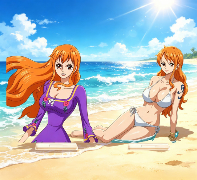 Bandai Nami Anime-Acryl-Ständer, Schreibtisch-Deko-Ornament, Strandmotiv - Bild 1